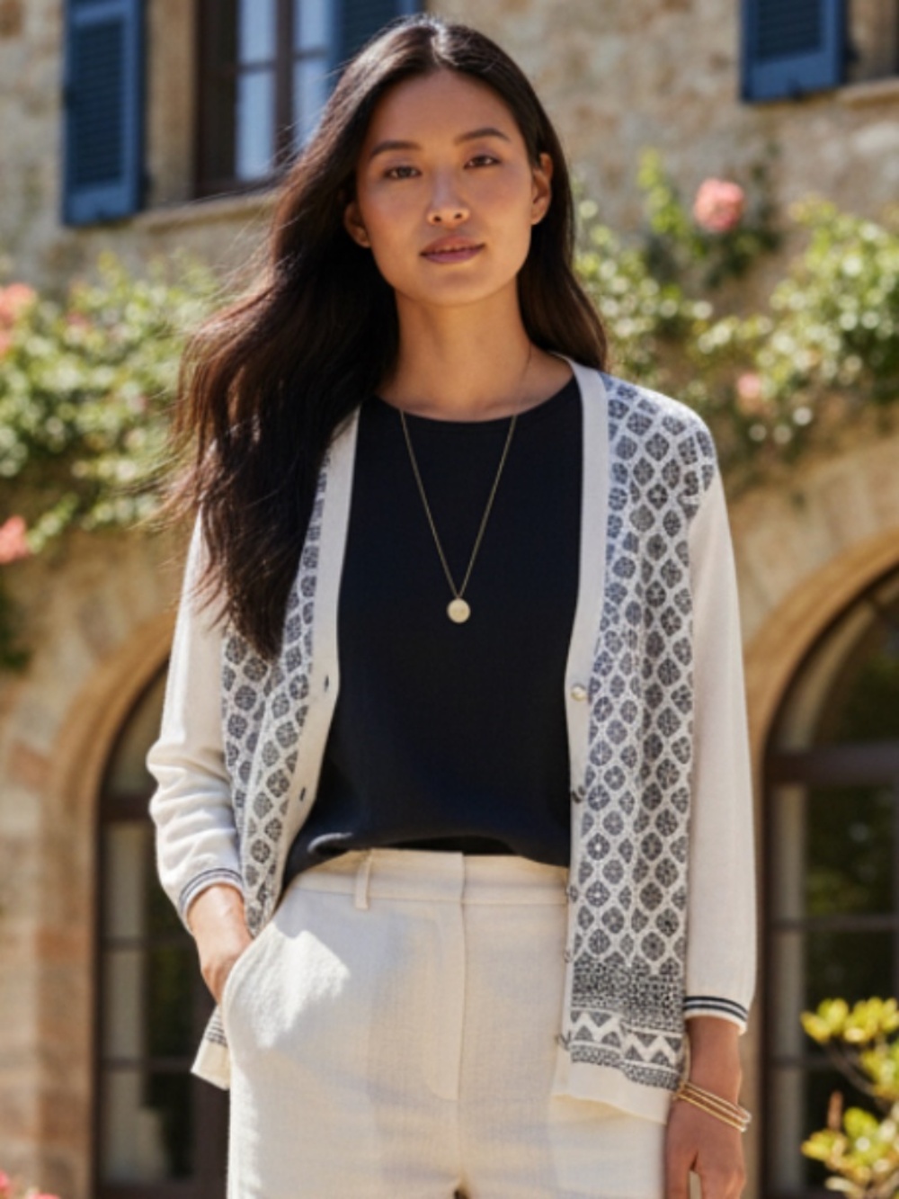 New Talbots Sz XL 14 16 Cardigan Sweater Floral Black White Luxury Career